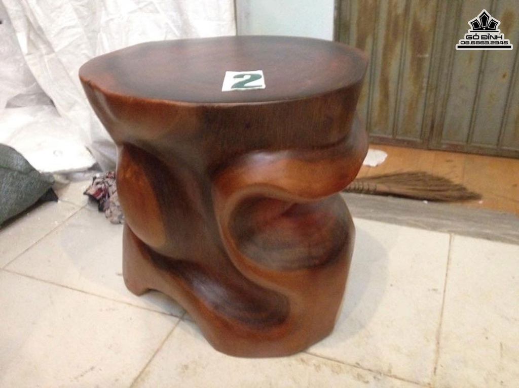 Bộ Bàn 5 Đôn Gốc Cây Gỗ Gõ Vàng Bàn Cao 59 Ngang 150 Sâu 102 Mặt 70-58 (cm)BG59 6