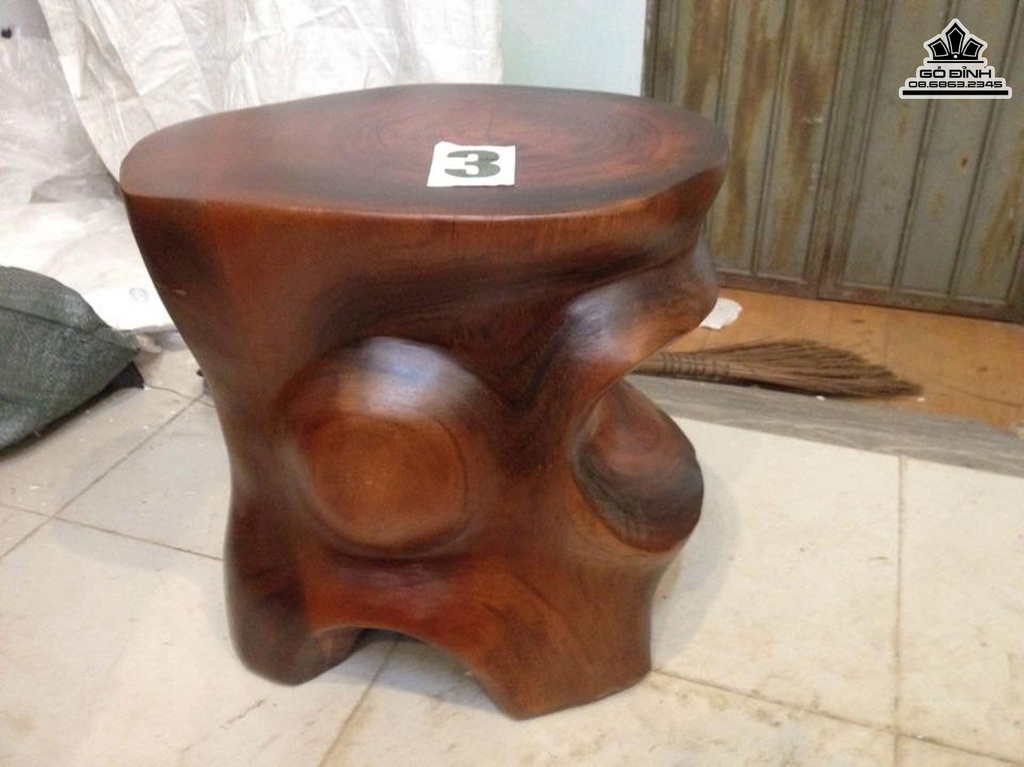 Bộ Bàn 5 Đôn Gốc Cây Gỗ Gõ Vàng Bàn Cao 59 Ngang 150 Sâu 102 Mặt 70-58 (cm)BG599