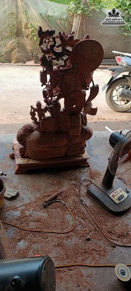 Tượng Phật Di Lặc Ngũ Phúc Vác Cành Đào Đứng Bao Tiền Gỗ Nu Hương Cao 116 Ngang 70 Sâu 40 (cm) 2