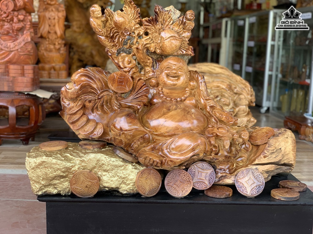 Tượng Phật Di Lặc Tam Phúc Gỗ Hương Cao 65 Ngang 100 Sâu 44 (cm) 0