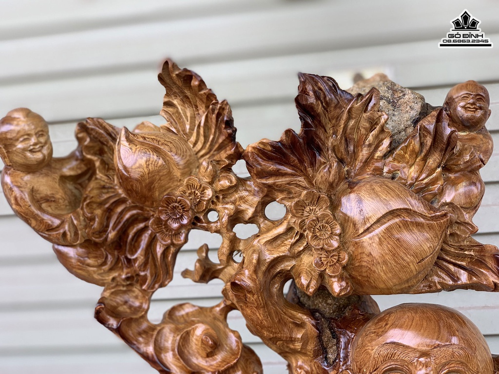 Tượng Phật Di Lặc Tam Phúc Gỗ Hương Cao 65 Ngang 100 Sâu 44 (cm) 5