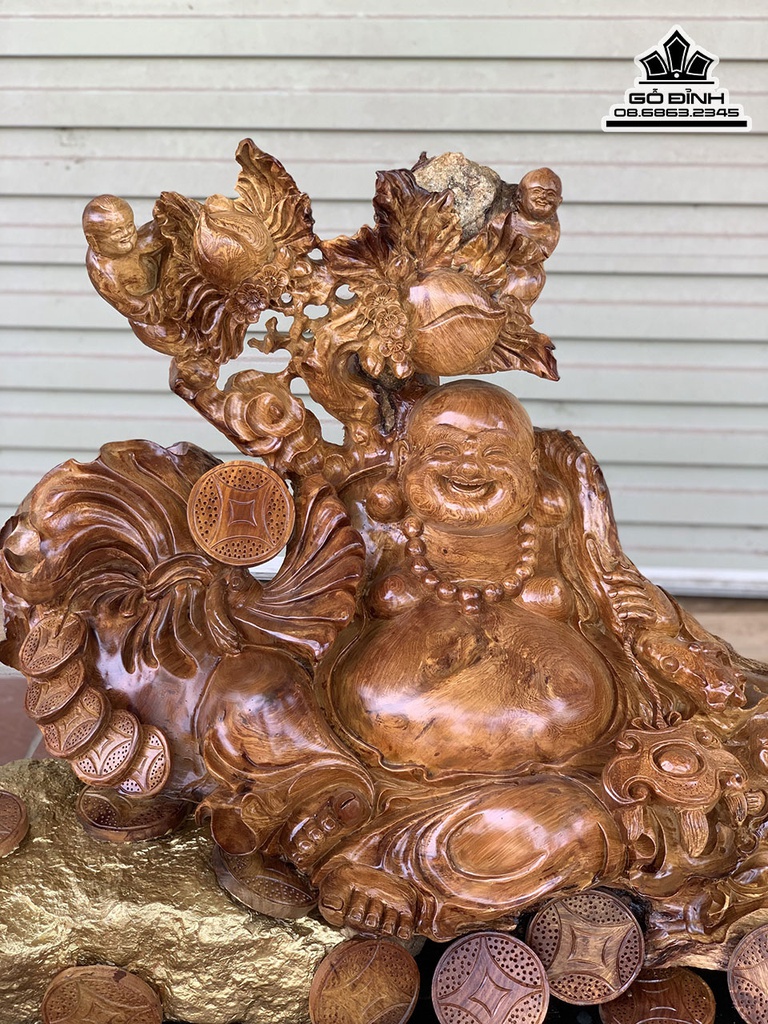 Tượng Phật Di Lặc Tam Phúc Gỗ Hương Cao 65 Ngang 100 Sâu 44 (cm) 8