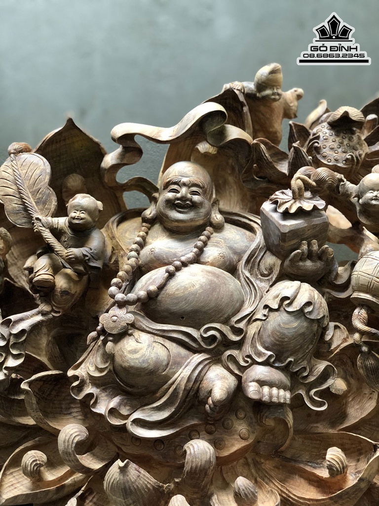 Tượng Phật Di Lặc Ngũ Phúc Gỗ Ngọc Am Cao 56 Ngang 90 Sâu 54 (cm) 1