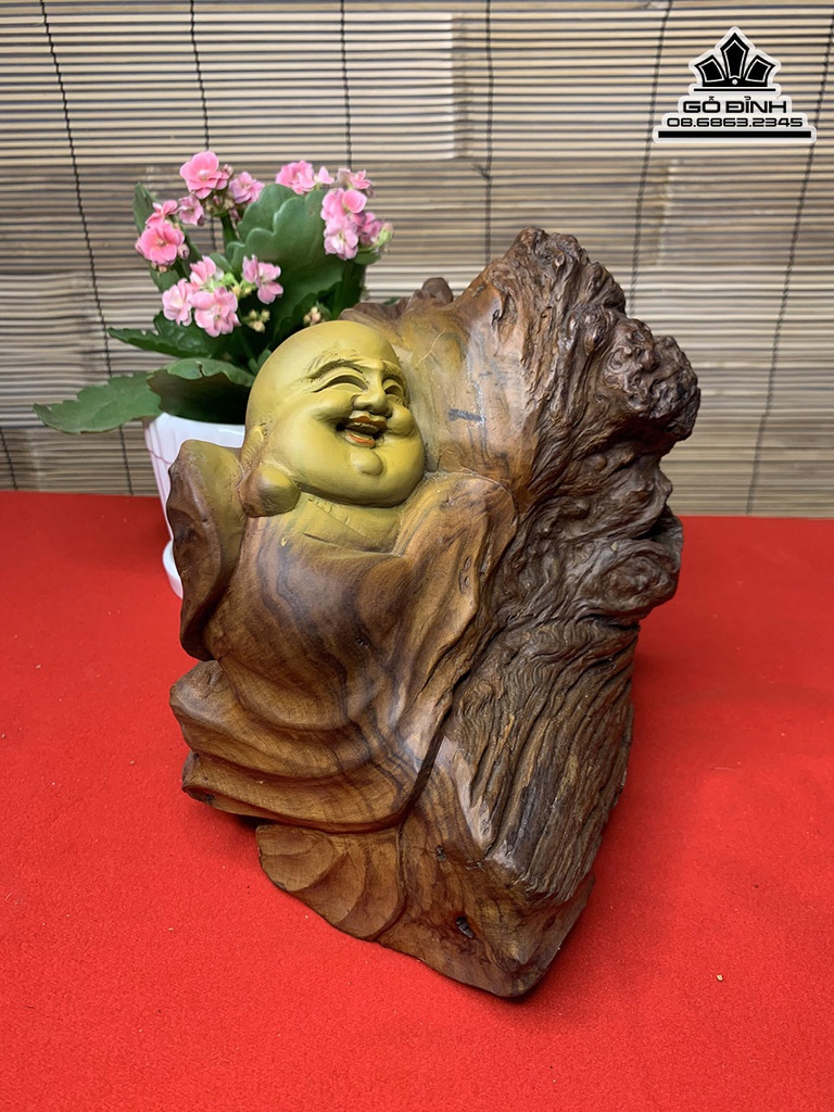 Tượng Phật Di Lặc Gỗ Nu Bách Xanh Cao 20 Ngang 21 Sâu 15 (cm) 2