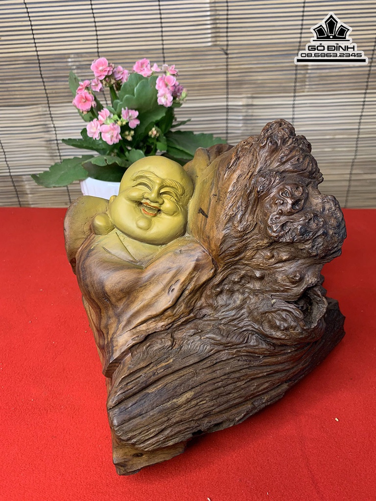 Tượng Phật Di Lặc Gỗ Nu Bách Xanh Cao 20 Ngang 21 Sâu 15 (cm) 3
