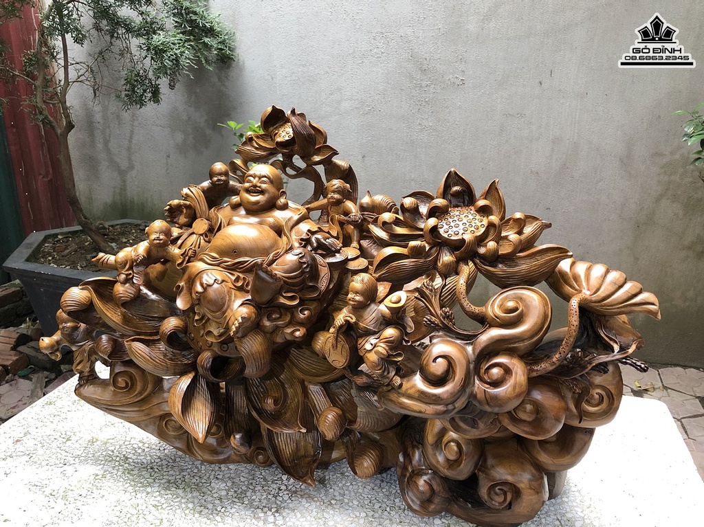 Tượng Phật Di Lặc Ngũ Phúc Gỗ Bách Xanh Cao 57 Ngang 88 Sâu 36 (cm) 0