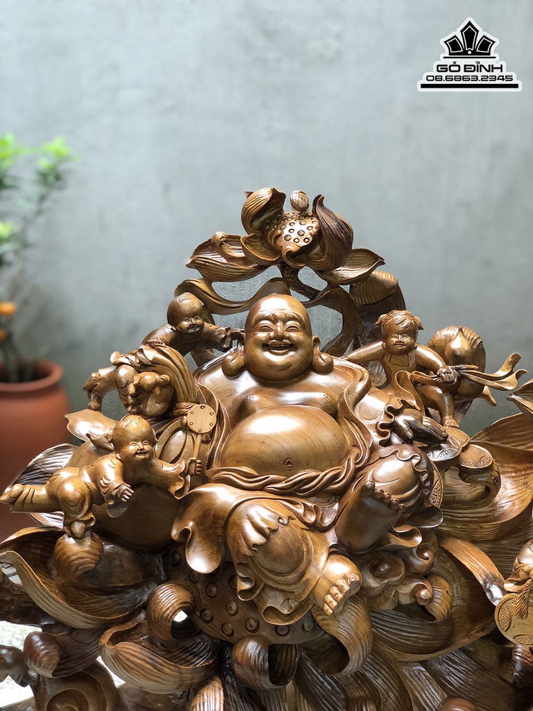 Tượng Phật Di Lặc Ngũ Phúc Gỗ Bách Xanh Cao 57 Ngang 88 Sâu 36 (cm) 1