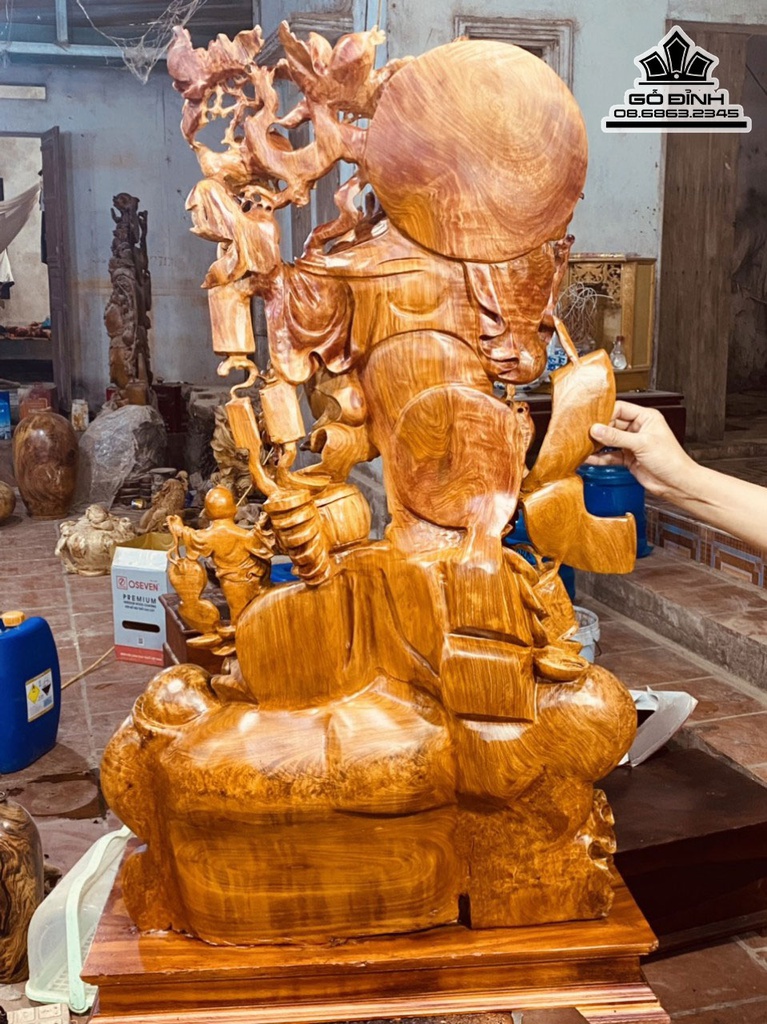 Tượng Phật Di Lặc Ngũ Phúc Vác Cành Đào  Gỗ Nu Hương Cao 116 Ngang 70 Sâu 40 (cm) 0