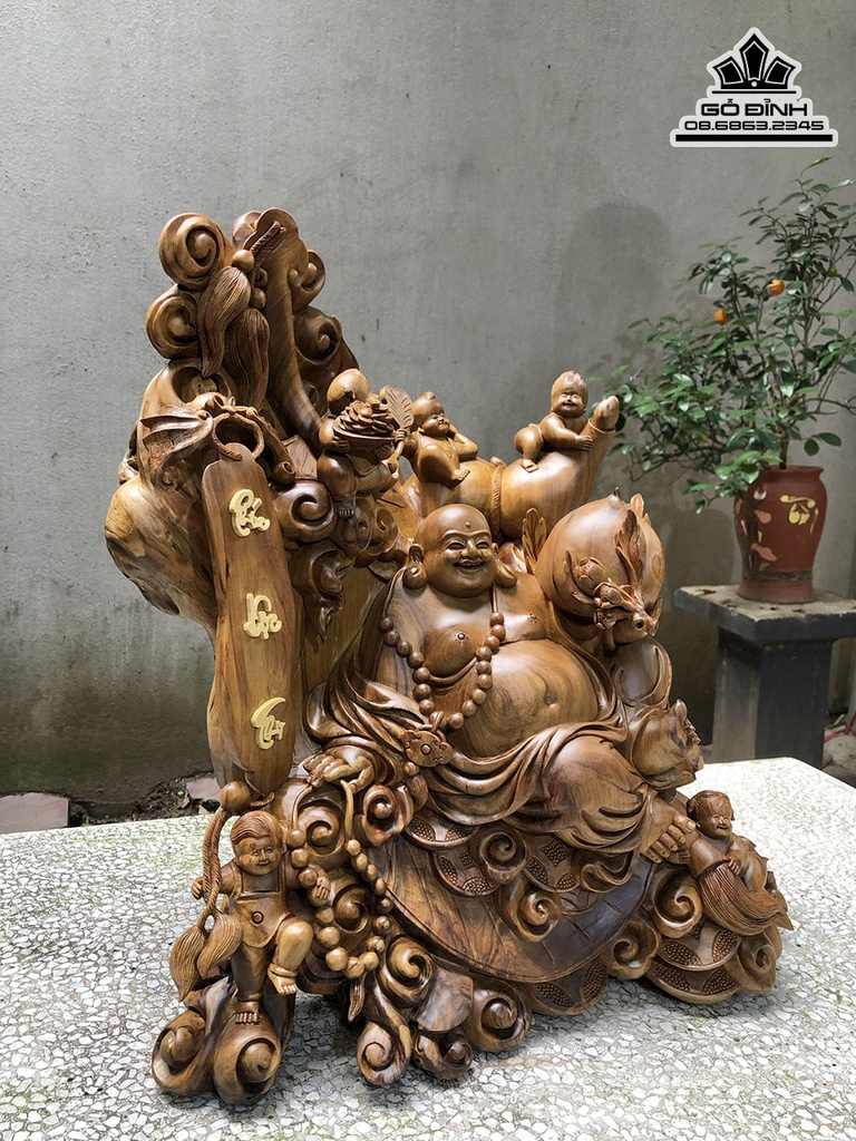 Tượng Phật Di Lặc Ngũ Phúc Gỗ Bách Xanh Cao 58 Ngang 52 Sâu 36 (cm) 0