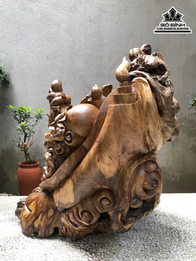 Tượng Phật Di Lặc Ngũ Phúc Gỗ Bách Xanh Cao 58 Ngang 52 Sâu 36 (cm) 2