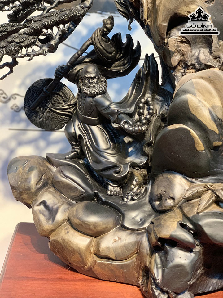 Tượng Đạt Ma Đứng Gốc Tùng Gỗ Mun Sừng Khánh Hòa Cao 64 Ngang 60 Sâu 33 (cm) 2