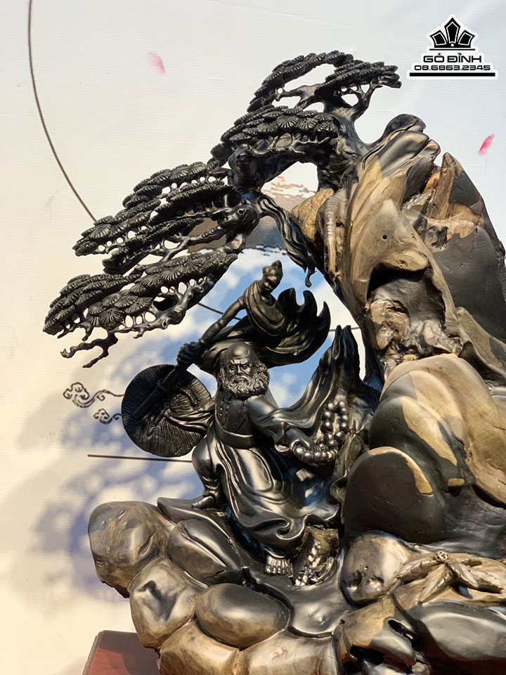 Tượng Đạt Ma Đứng Gốc Tùng Gỗ Mun Sừng Khánh Hòa Cao 64 Ngang 60 Sâu 33 (cm) 3