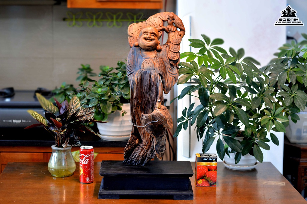 Tượng Phật Di Lặc Gỗ Bách Xanh Cao 70 Ngang 23 Sâu 23 (cm) 2