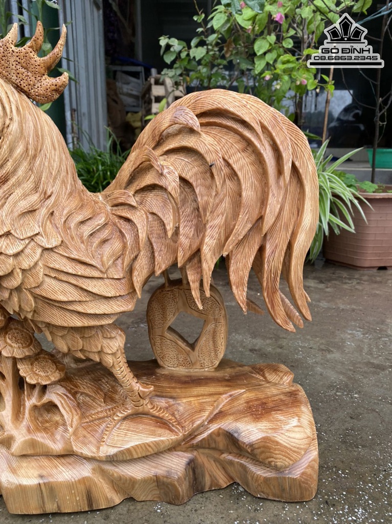 Tượng Gà Trống (Nhất Kê) Gỗ Ngọc Am Cao 48 Ngang 41 Sâu 22 (cm) 0