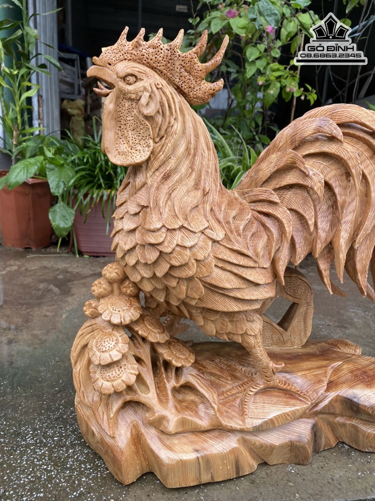 Tượng Gà Trống (Nhất Kê) Gỗ Ngọc Am Cao 48 Ngang 41 Sâu 22 (cm) 3
