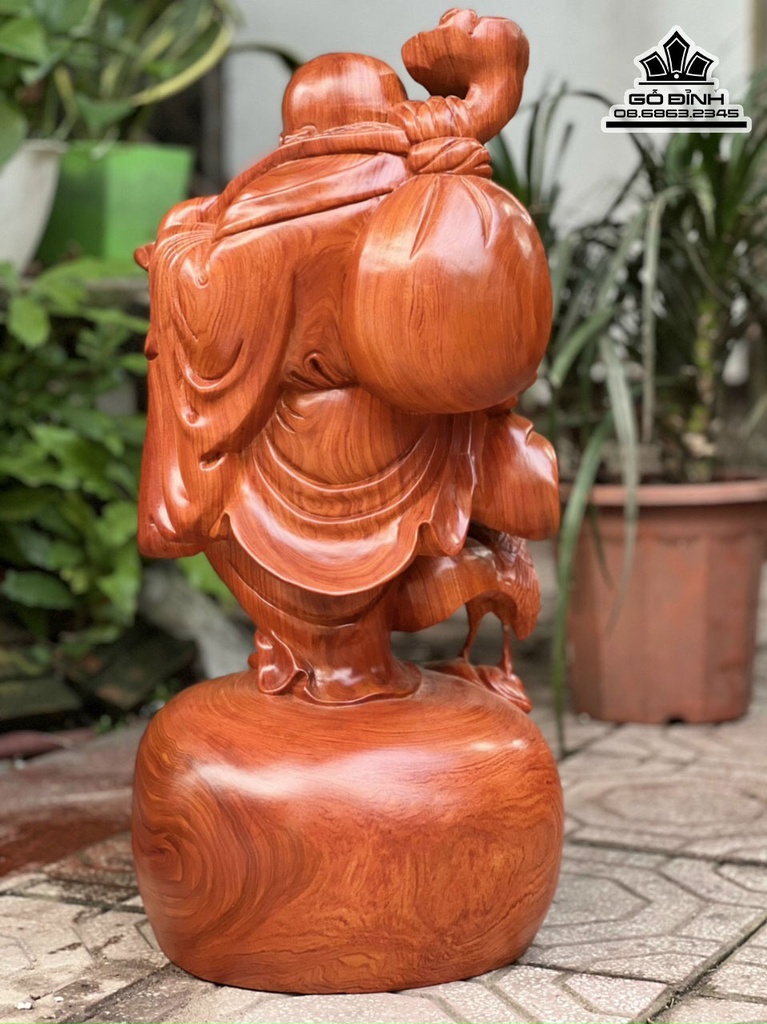 Tượng Phật Di Lặc Vác Gậy Như Ý Bao Tiền Gỗ Nu Hương Cao 60 Ngang 28 Sâu 26 (cm) 0