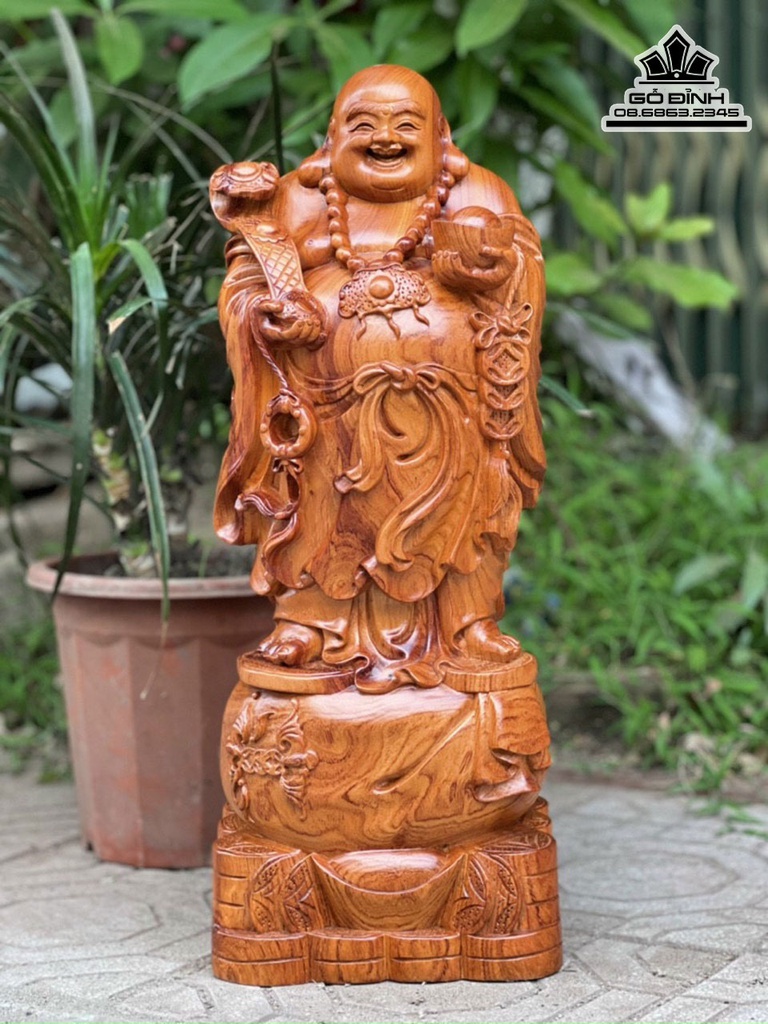 Tượng Phật Di Lặc Đứng Bao Tiền Gỗ Hương cao 60 Ngang 23 Sâu 19 (cm) 2