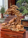 Tượng Gia Đình Trâu Đứng Gốc Tùng Gỗ Hương Việt Cao 90 Ngang 97 Sâu 42 Cao Cả Kỷ 140 (cm) 0