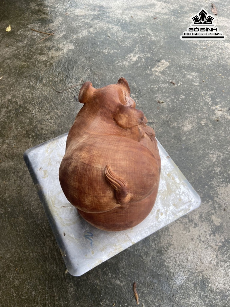 Tượng Heo Bao Tiền Gỗ Ngọc Am Cao 26 Nagng 39 Sâu 19 (cm) 1