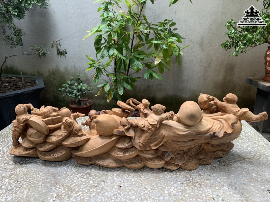 Tượng Phật Di Lặc Ngũ Phúc Ngồi Tài Lộc Gỗ Ngọc Am Cao 23 Ngang 90 Sâu 25 (cm) 0