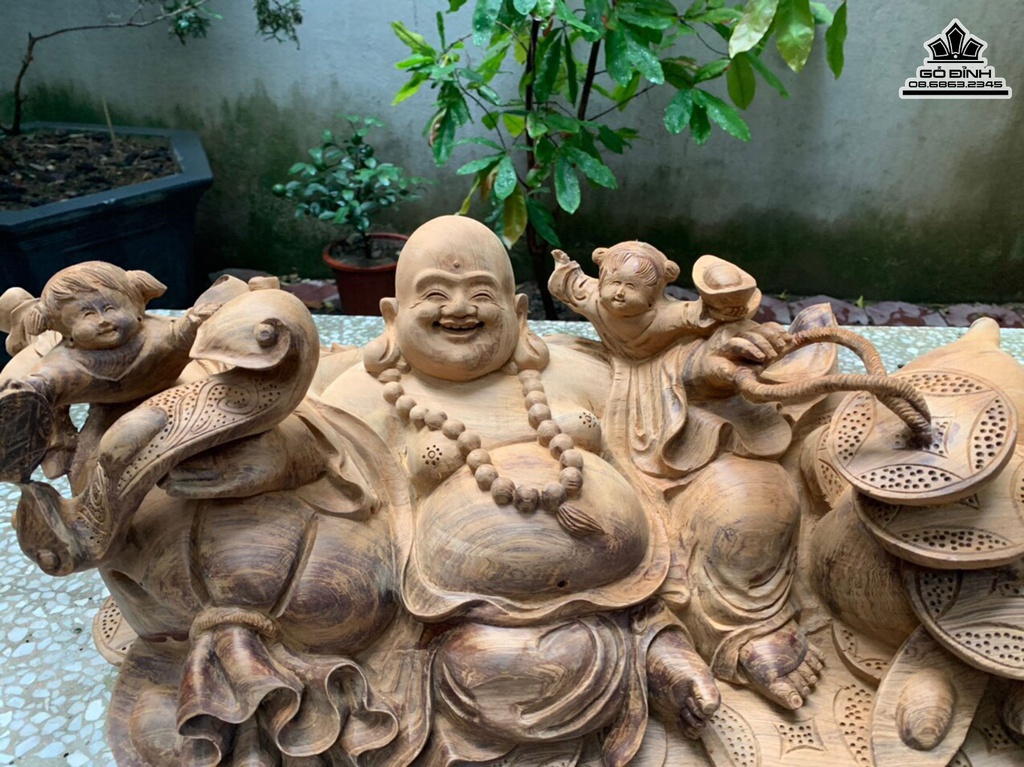 Tượng Phật Di Lặc Ngũ Phúc Ngồi Tài Lộc Gỗ Ngọc Am Cao 23 Ngang 90 Sâu 25 (cm) 2