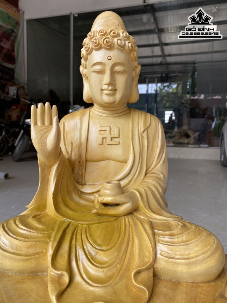 Tượng Phật A Di Đà Gỗ Mít Cao 50 Ngang 32 Sâu 32 (cm) 1