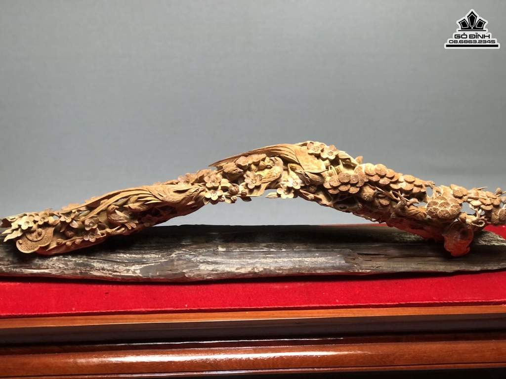 Tượng Gậy Như ý Gỗ Hoàng Đàn Cao 16 Ngang 61 Sâu 7 Cao Cả Tủ Kính 38 Ngang 70 Sâu 20 (cm) 2