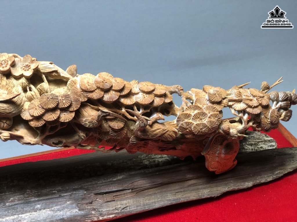 Tượng Gậy Như ý Gỗ Hoàng Đàn Cao 16 Ngang 61 Sâu 7 Cao Cả Tủ Kính 38 Ngang 70 Sâu 20 (cm) 3
