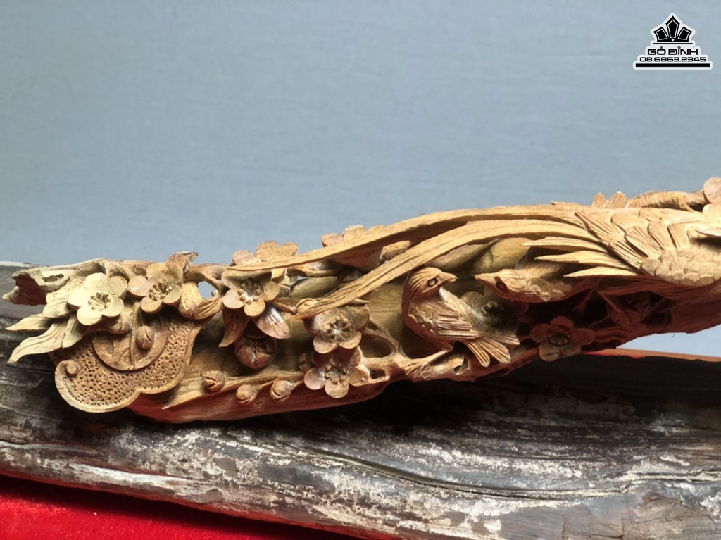 Tượng Gậy Như ý Gỗ Hoàng Đàn Cao 16 Ngang 61 Sâu 7 Cao Cả Tủ Kính 38 Ngang 70 Sâu 20 (cm) 4