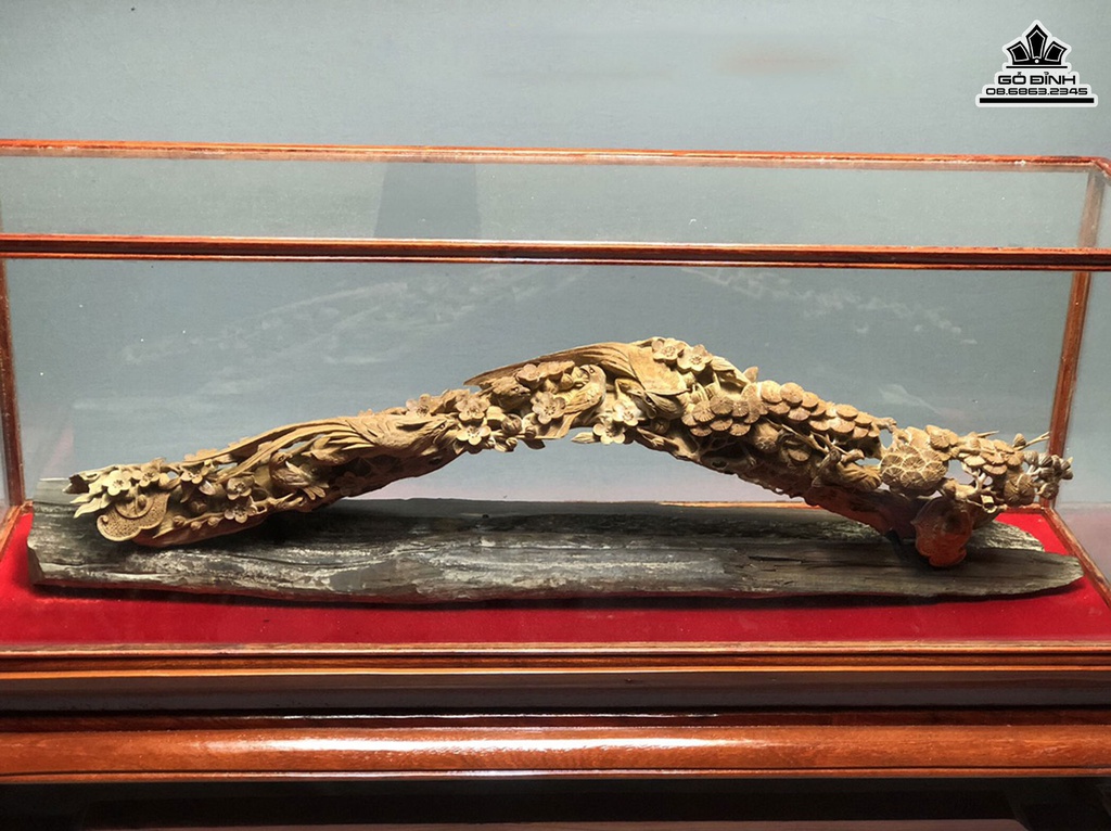 Tượng Gậy Như ý Gỗ Hoàng Đàn Cao 16 Ngang 61 Sâu 7 Cao Cả Tủ Kính 38 Ngang 70 Sâu 20 (cm)5