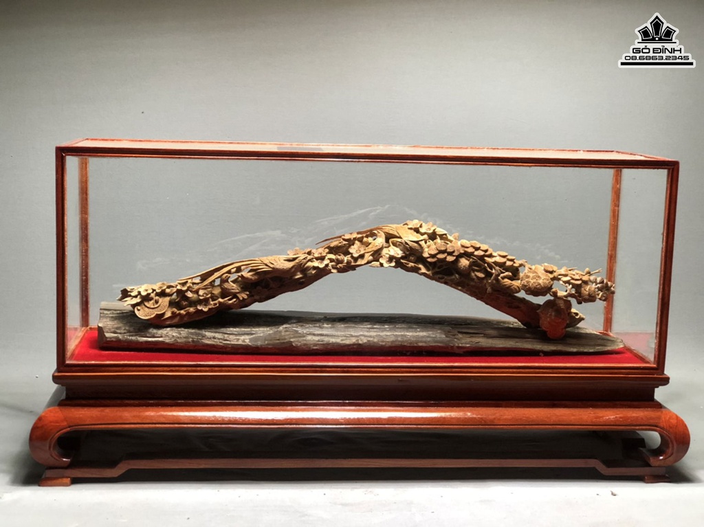 Tượng Gậy Như ý Gỗ Hoàng Đàn Cao 16 Ngang 61 Sâu 7 Cao Cả Tủ Kính 38 Ngang 70 Sâu 20 (cm)6