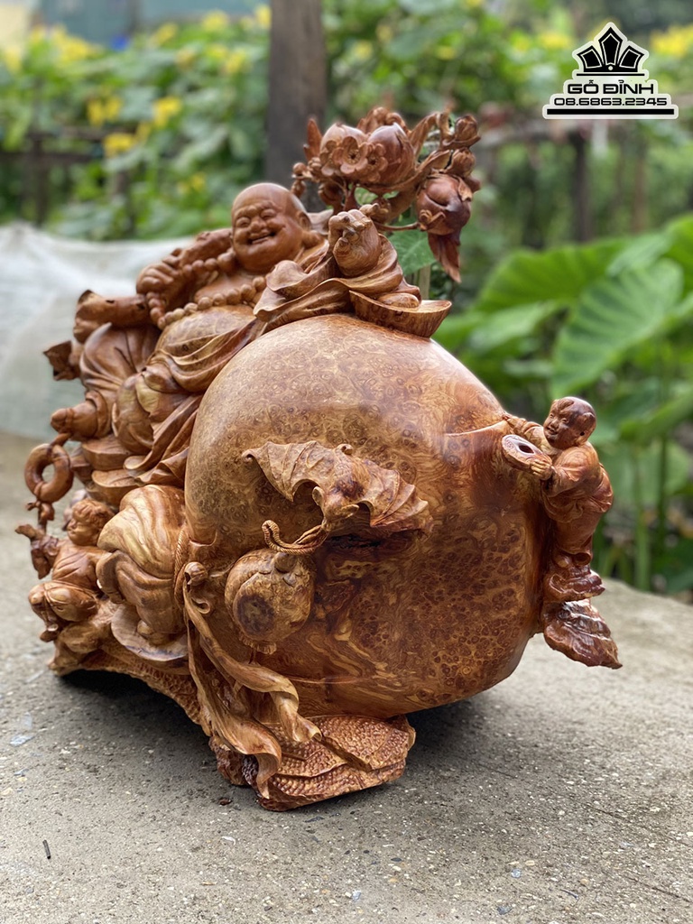 Tượng Phật Di Lặc Nhị Phúc Ngồi Bao Tiền Gỗ Nu Hương Cao 52 Ngang 60 Sâu 38 (cm) 0