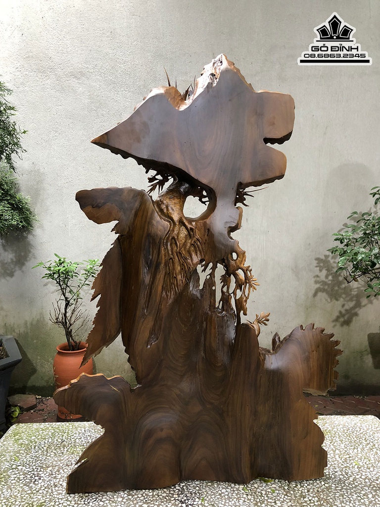 Tượng Phu Thê Viên Mãng Gỗ Bách Xanh Cao 108 Ngang 72 Sâu 20 (cm) 2