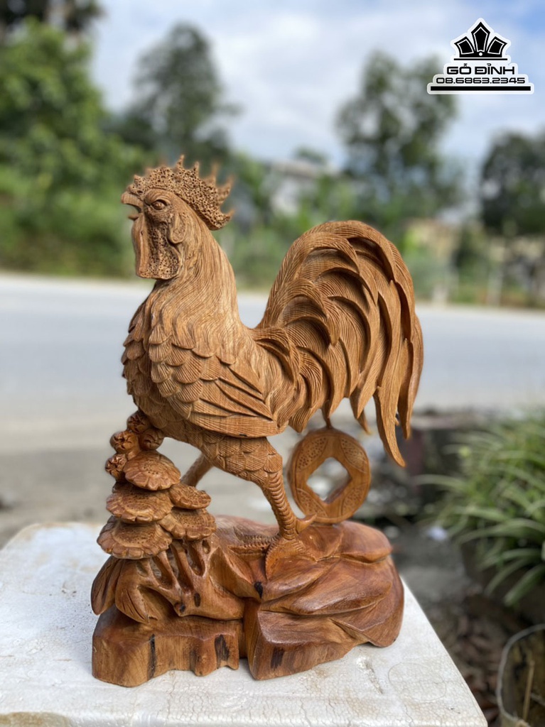 Tượng Gà Trống (Nhất Kê) Gỗ Ngọc  Am Cao 48 Ngang 35 Sâu 18 (cm) 0