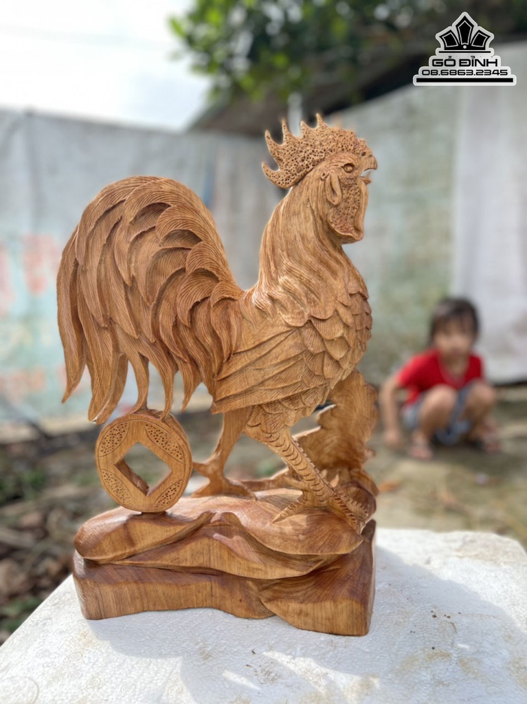Tượng Gà Trống (Nhất Kê) Gỗ Ngọc  Am Cao 48 Ngang 35 Sâu 18 (cm) 1