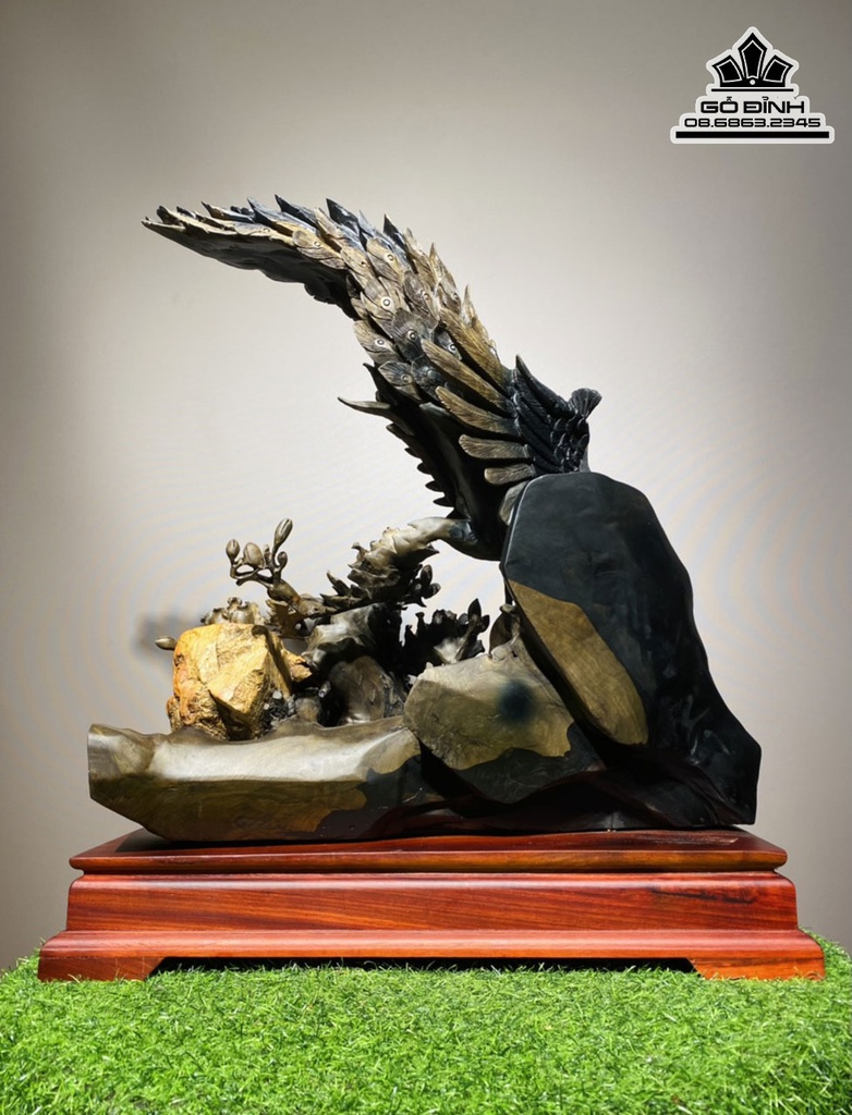 Tượng Phu Thê Viên Mãng Gỗ Mun Sừng Ôm Đá Cao 66 Ngang 56  Sâu 30 (cm) 2