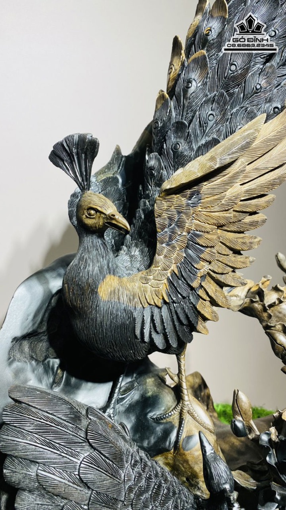 Tượng Phu Thê Viên Mãng Gỗ Mun Sừng Ôm Đá Cao 66 Ngang 56  Sâu 30 (cm) 4