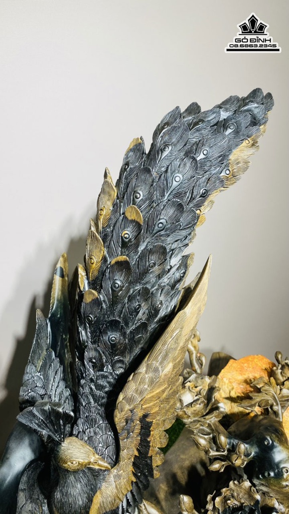 Tượng Phu Thê Viên Mãng Gỗ Mun Sừng Ôm Đá Cao 66 Ngang 56  Sâu 30 (cm)6