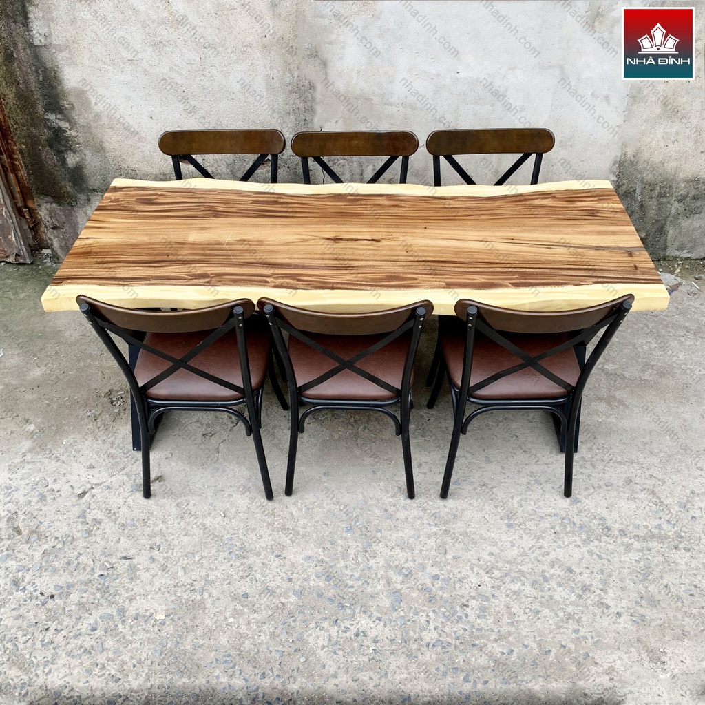 Bàn Gỗ Me Tây  6 Ghế Dài 182 Rộng 72-74-76 Dày 5 Cao 75 (cm) 0
