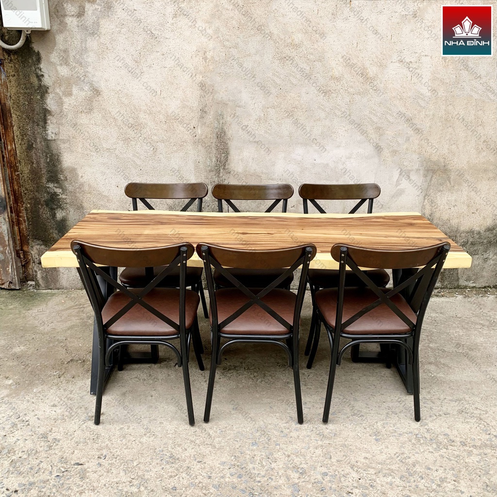 Bàn Gỗ Me Tây  6 Ghế Dài 182 Rộng 72-74-76 Dày 5 Cao 75 (cm)1