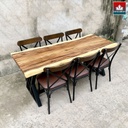 Bàn Gỗ Me Tây  6 Ghế Dài 182 Rộng 72-74-76 Dày 5 Cao 75 (cm)