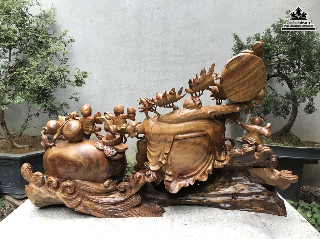 Tượng Di Lặc Ngũ Phúc Gỗ Bách Xanh Cao 38 Ngang 78 Sâu 24 (cm) 0