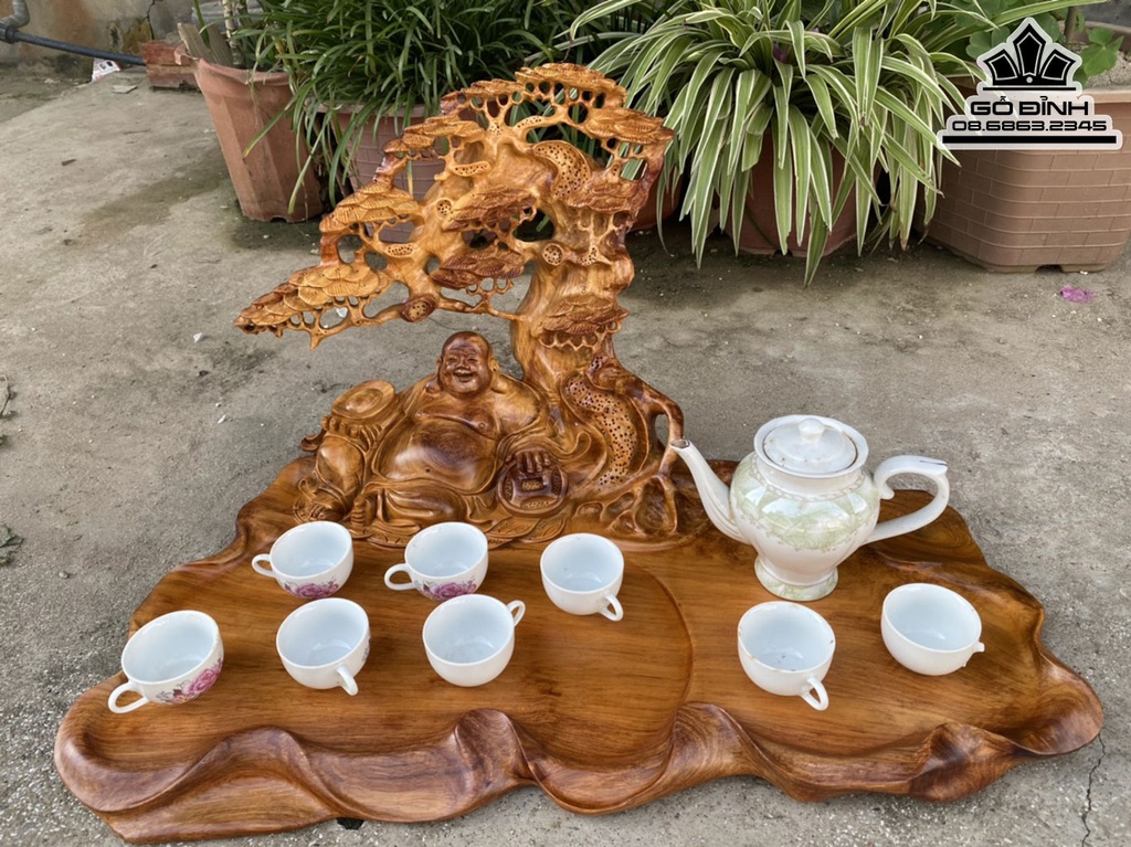 Khay Trà Phật Di Lặc Gỗ Hương Việt Liền Khối Cao 34 Ngang 67 Sâu 38 (cm) 1