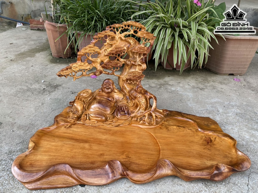 Khay Trà Phật Di Lặc Gỗ Hương Việt Liền Khối Cao 34 Ngang 67 Sâu 38 (cm) 3