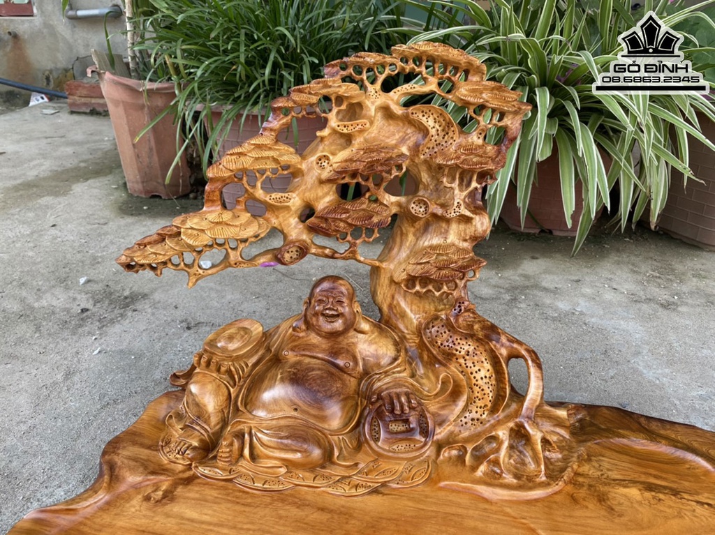 Khay Trà Phật Di Lặc Gỗ Hương Việt Liền Khối Cao 34 Ngang 67 Sâu 38 (cm) 4