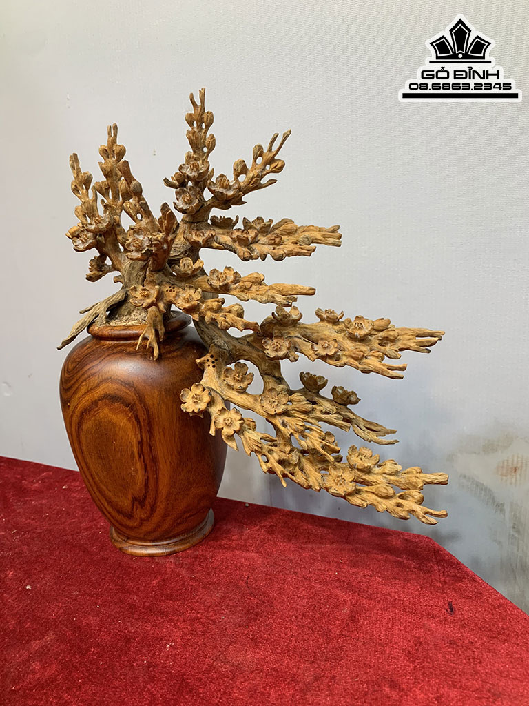 Bình Bông Mai Điểu Gỗ Hoàng Đàn Bình Gỗ Sưa Cao 29 Ngang 25 Sâu 12 (cm) 0