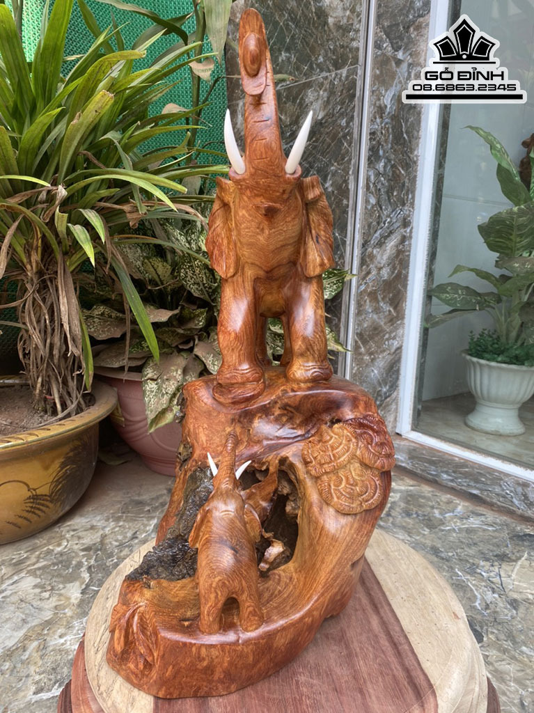 Tượng Voi Mẫu Tử Gỗ Hương Việt Liền Khối Cao 56 Ngang 36 Sâu 28 (cm) 0