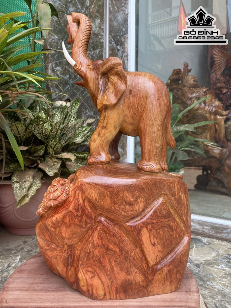 Tượng Voi Mẫu Tử Gỗ Hương Việt Liền Khối Cao 56 Ngang 36 Sâu 28 (cm) 1