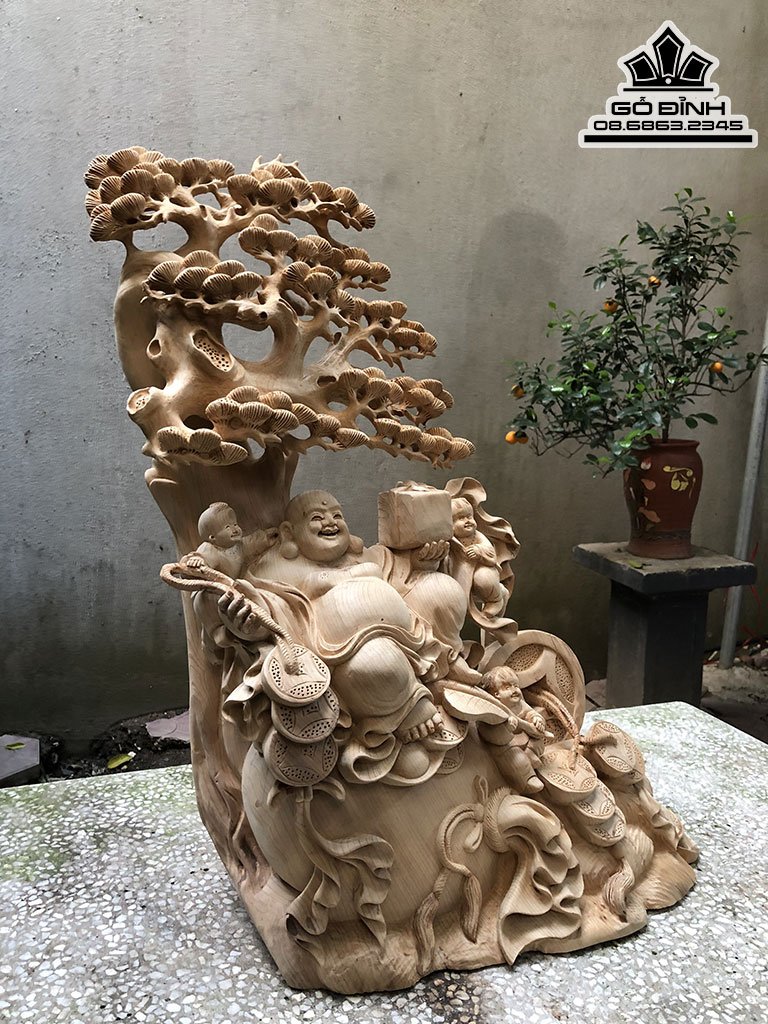 Tượng Phật Di Lặc Ngũ Phúc Gỗ Ngọc Am Cao 36 Ngang 85 Sâu 20 (cm) 2