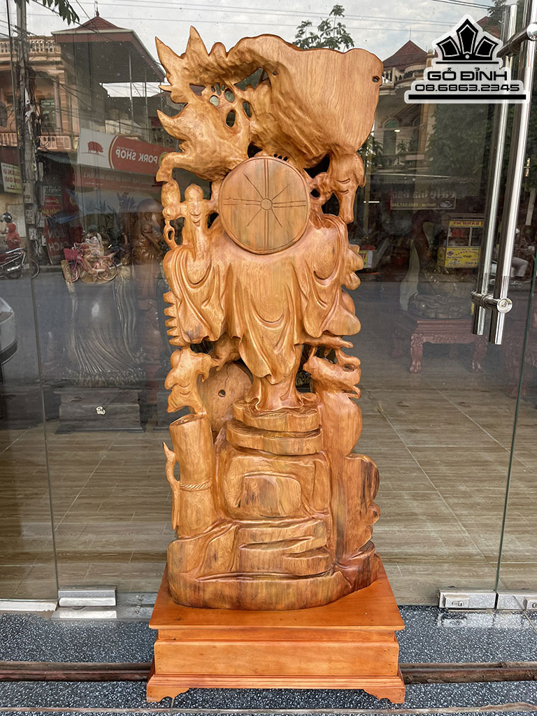 Tượng Phật Di Lặc NGũ Phúc Đứng Bao Tiền Vác Cành Đào Gỗ Ngọc Am Cao 125 Ngang 53 Sâu 21 Cao Cả Kỷ 145 (cm) 3